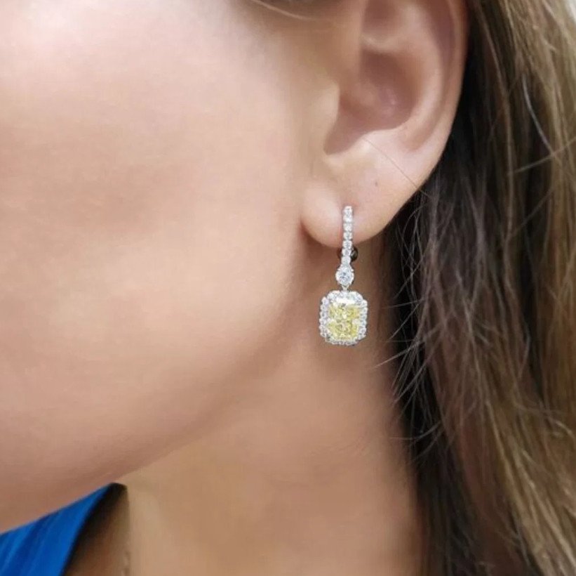 RADIANT CANARY DROP WITH PAVE EARRING BY FANTASIA BY DESERIO 