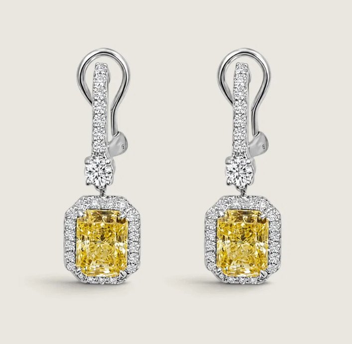 RADIANT CANARY DROP WITH PAVE EARRING BY FANTASIA BY DESERIO 