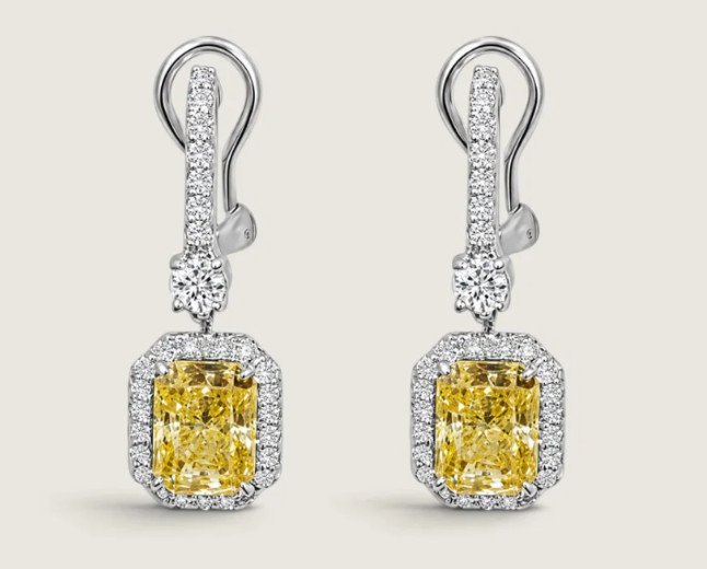 RADIANT CANARY DROP WITH PAVE EARRING BY FANTASIA BY DESERIO 