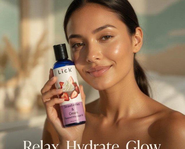 LICK GOODS’ STRAWBERRIES AND CREAM FLAVORED MASSAGE OIL DELIVERS DECADENT DATE-NIGHT BLISS – KISSABLE, WARMING, AND SKIN-NOURISHING SENSUALITY
