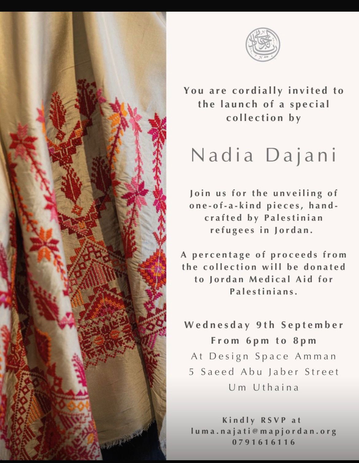 NADIA DAJANI INTRODUCES SPECIAL COLLECTION CRAFTED BY PALESTINIAN REFUGEES IN JORDAN