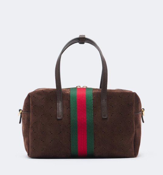  SUEDE IS ALL IN THIS WINTER.  INTRODUCING WEB STRIPE SMALL SUEDE TOP-HANDLE BAG BY GUCCI