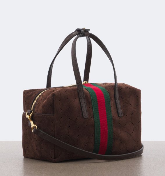  SUEDE IS ALL IN THIS WINTER.  INTRODUCING WEB STRIPE SMALL SUEDE TOP-HANDLE BAG BY GUCCI