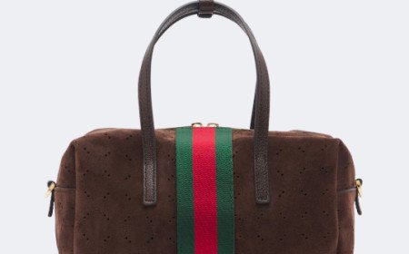  SUEDE IS ALL IN THIS WINTER.  INTRODUCING WEB STRIPE SMALL SUEDE TOP-HANDLE BAG BY GUCCI