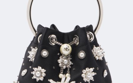 BON BON EMBELLISHED SATIN BUCKET BAG BY JIMMY CHOO
